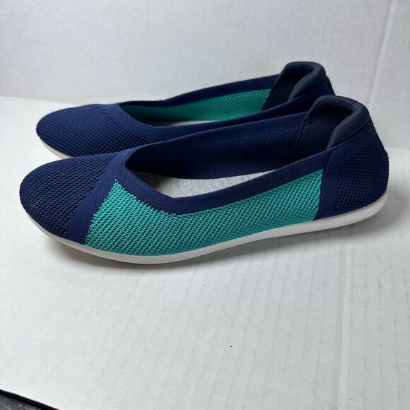 Womans Clarks cloudsteppers blue/green Carly wish ballet flats size 8.5M - Picture 3 of 9